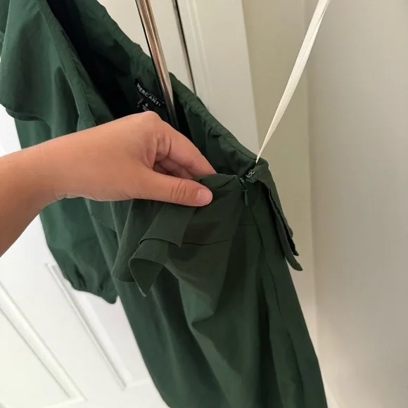 J Crew Mercantile Womens One Shoulder Ruffle Green Shift Dress Size 6 Fall Chic - Picture 10 of 10